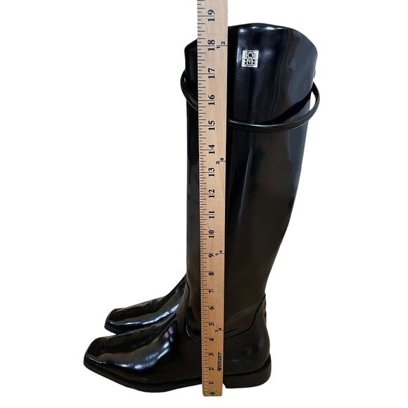 AUTHENTIC Toteme 9.5 Leather Riding Boot Square Toe Pull On Shiny Black EU40 UK7 - Picture 10 of 13